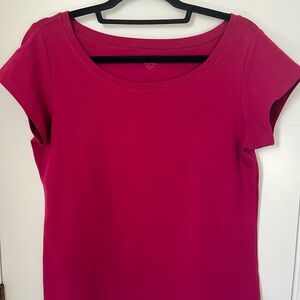 NWT Eileen Fisher Hibiscus Pink Short Sleeve Organic Cotton Top | Size Medium